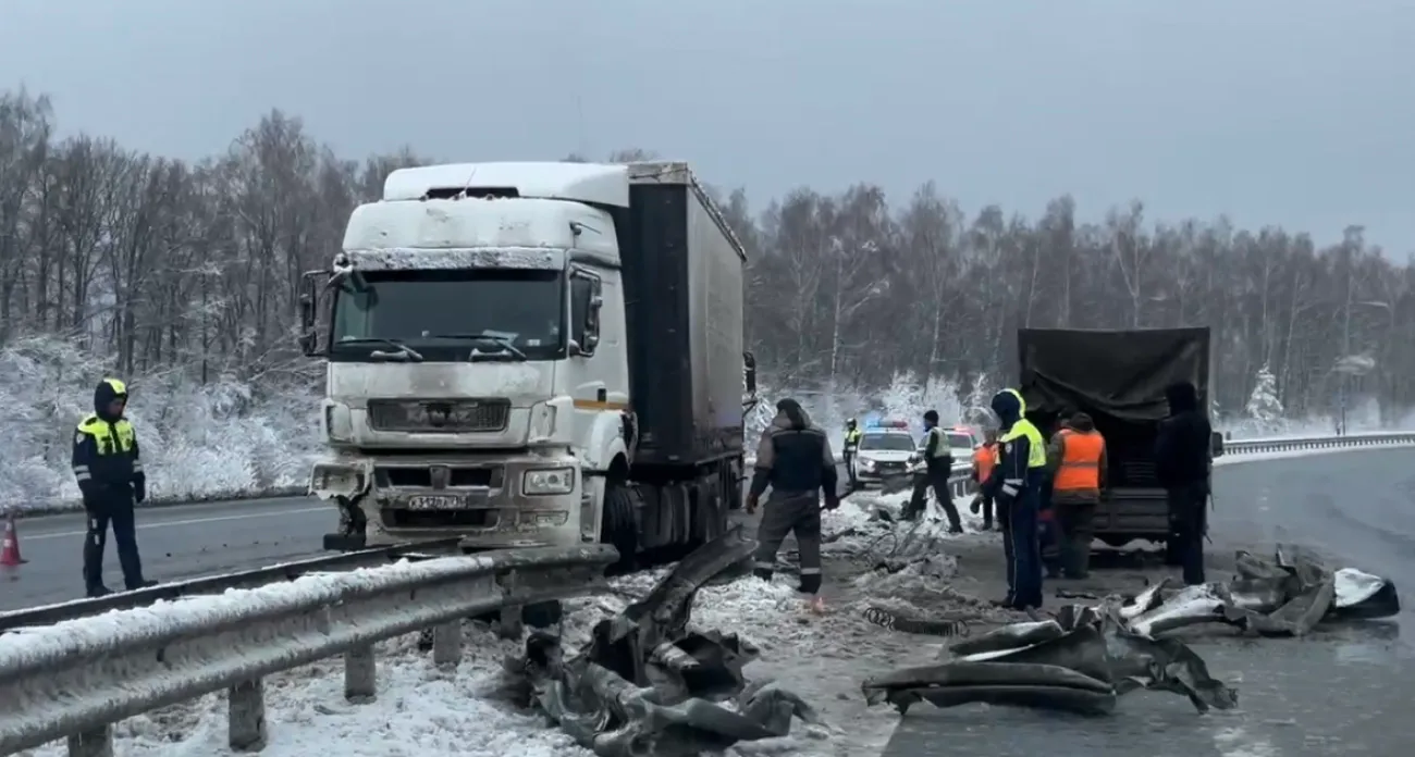 На трассе М-7 около деревни Питикасы фура сложилась "в ножницы"